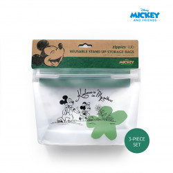 Zippies Lab Mickey Hello Green World Reusable Standup Bags (Set of 3