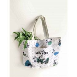 Zippies Lab Mickey Hello Green World Multi-pocket Grocery Tote
