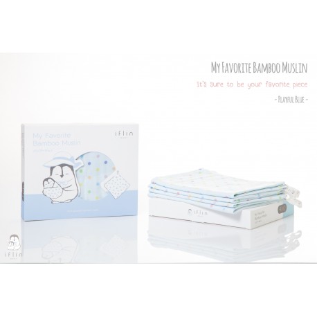 iFlin My Favorite Bamboo Muslin Blanket (4pcs) - Blue