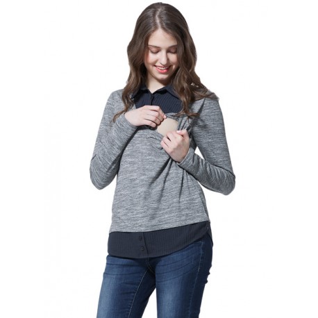 Mamaway Button Up Collared 2PC Maternity & Nursing Blouse